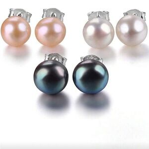 Classic Pearl Stud Earrings Set of 3